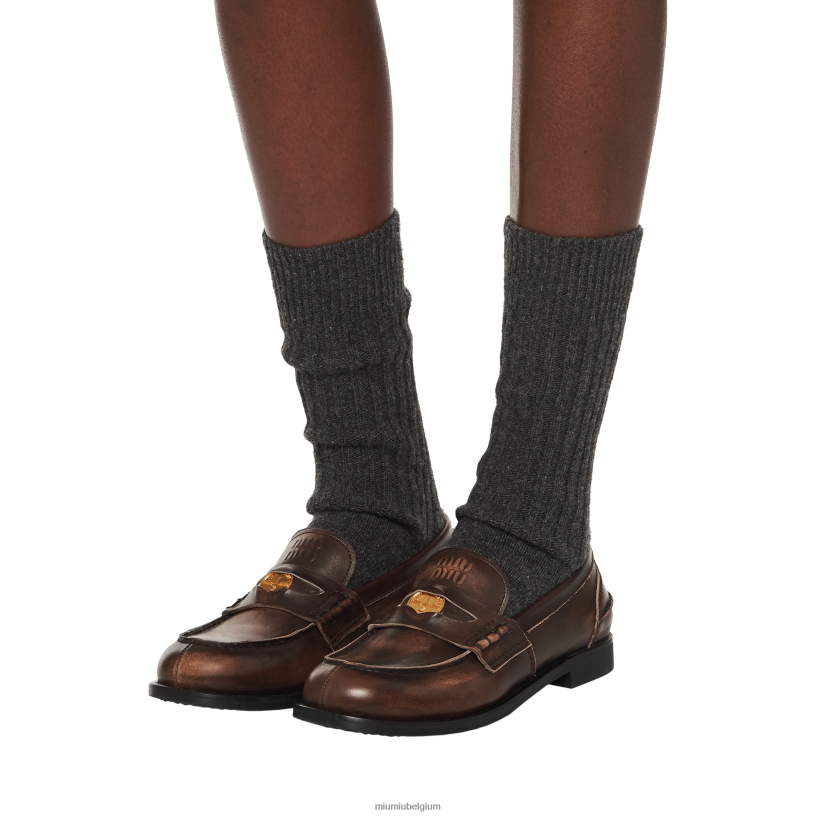 Miu Miu ebbehoutleren pennyloafers N8F6L310 schoenen