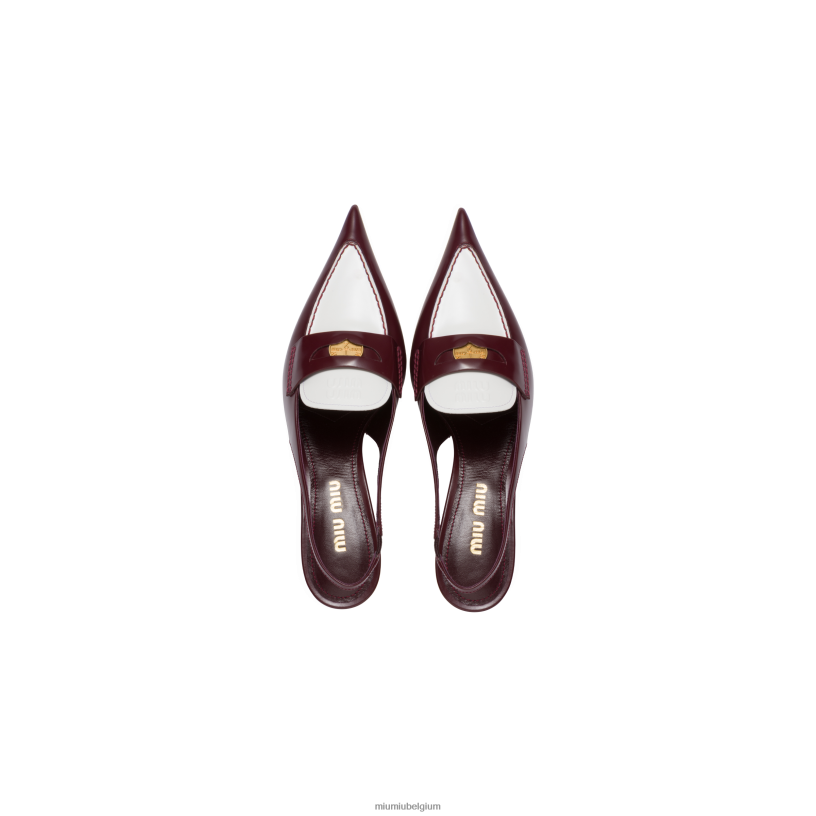 Miu Miu granaat/witleren pennyloafers met hak N8F6L317 schoenen