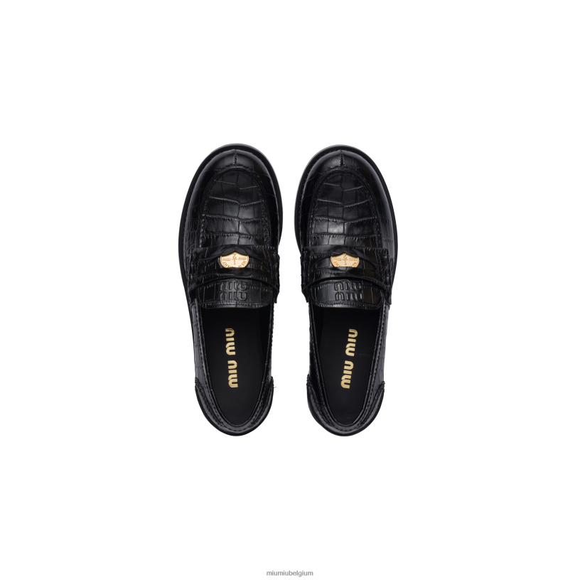 Miu Miu zwartLoafers van leer met krokodillenprint N8F6L308 schoenen