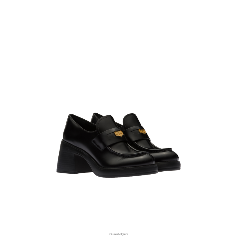 Miu Miu zwartleren pennyloafers N8F6L305 schoenen