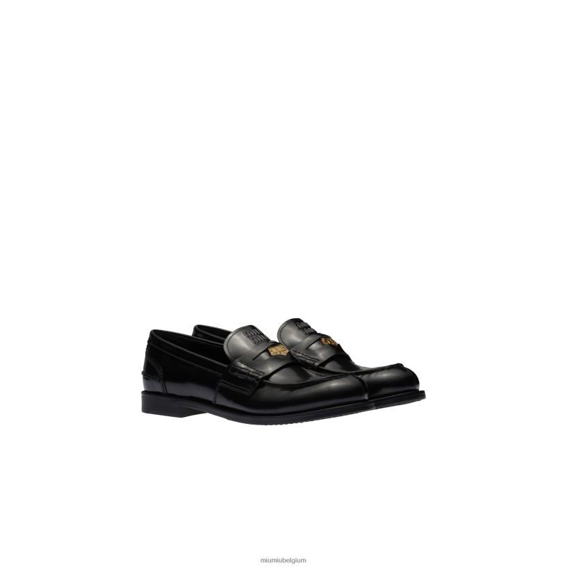 Miu Miu zwartleren pennyloafers N8F6L309 schoenen