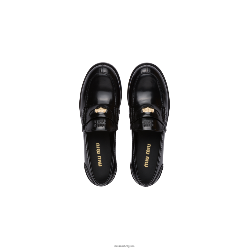 Miu Miu zwartleren pennyloafers N8F6L309 schoenen