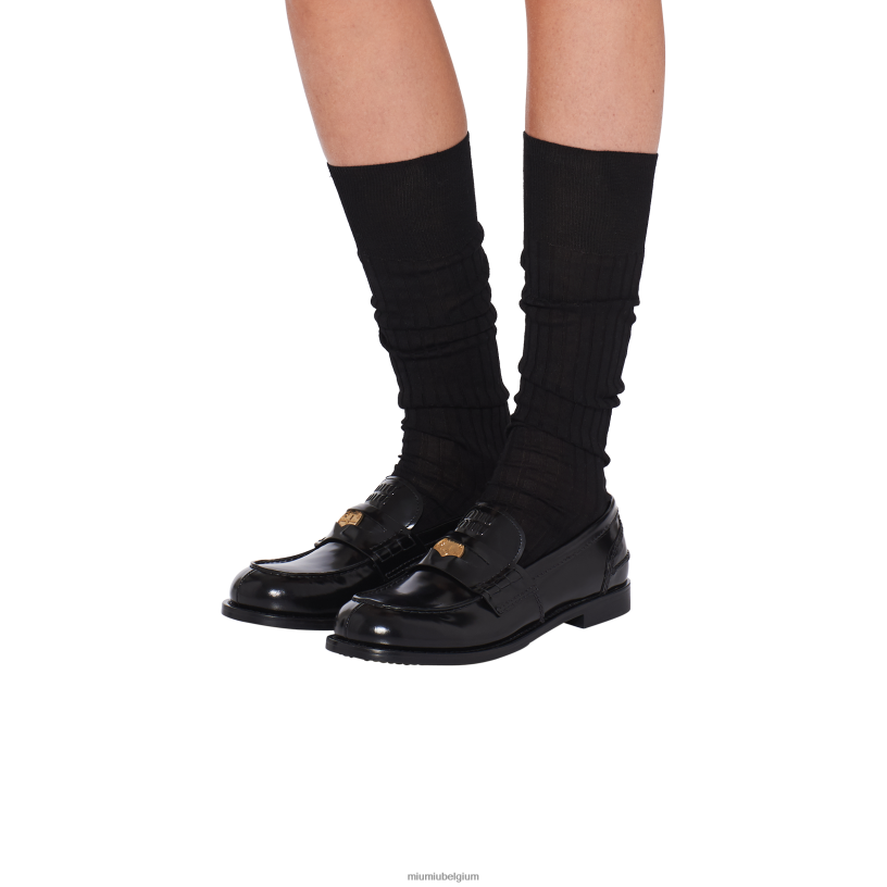 Miu Miu zwartleren pennyloafers N8F6L309 schoenen