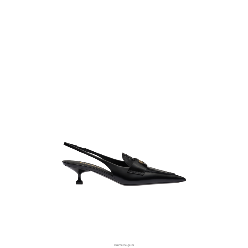 Miu Miu zwartleren pennyloafers met hak N8F6L315 schoenen