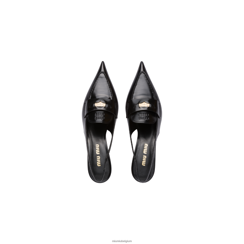 Miu Miu zwartleren pennyloafers met hak N8F6L315 schoenen