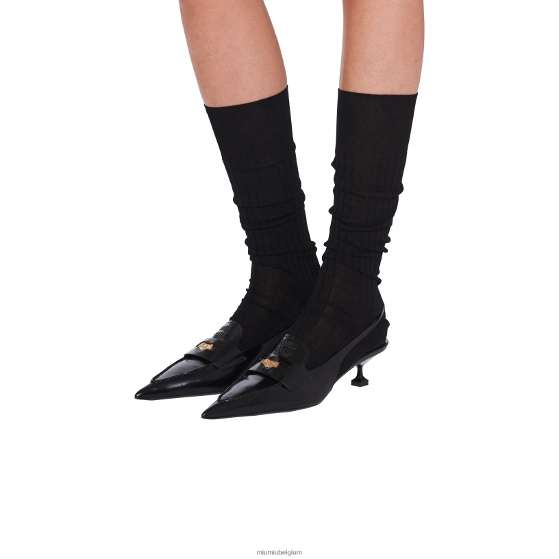 Miu Miu zwartleren pennyloafers met hak N8F6L315 schoenen