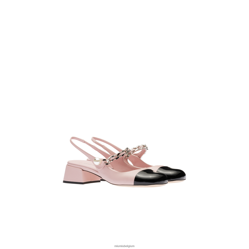 Miu Miu albast wit/zwartleren slingback pumps N8F6L189 schoenen