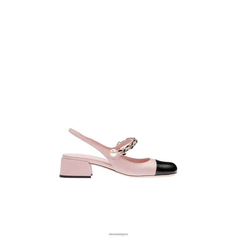 Miu Miu albast wit/zwartleren slingback pumps N8F6L189 schoenen