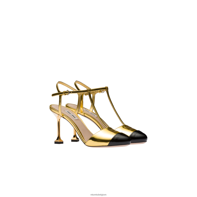 Miu Miu goud/zwartmetallic technische stof en pumps van lakleer N8F6L198 schoenen