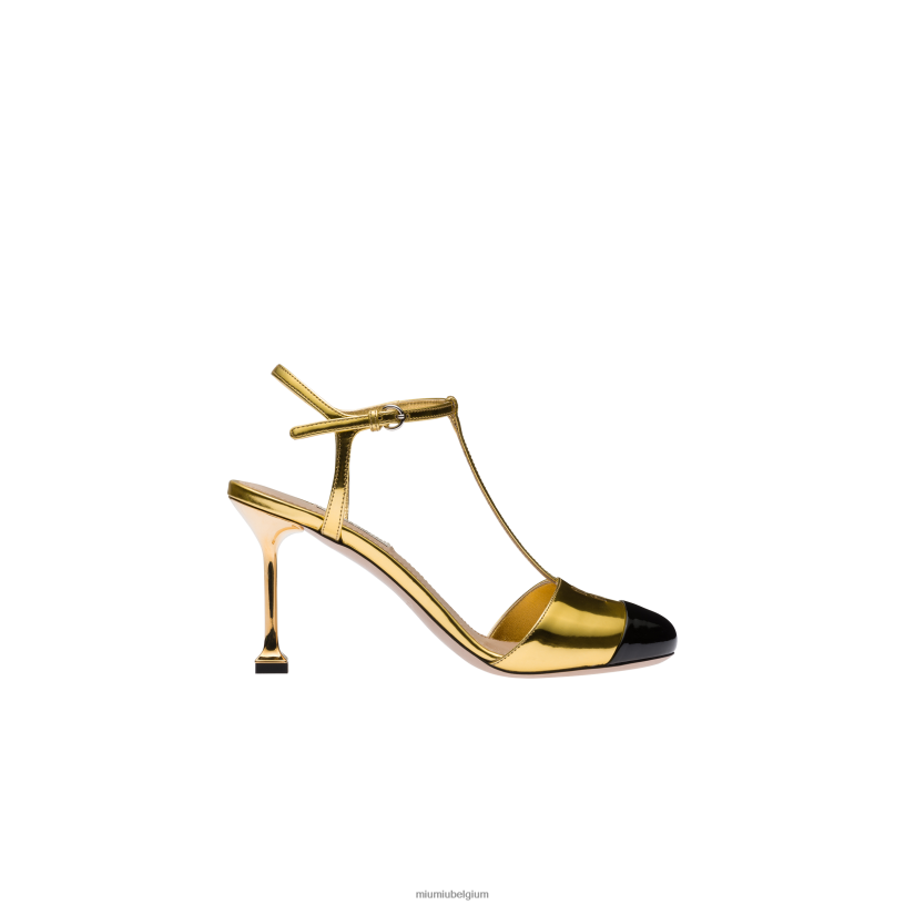 Miu Miu goud/zwartmetallic technische stof en pumps van lakleer N8F6L198 schoenen