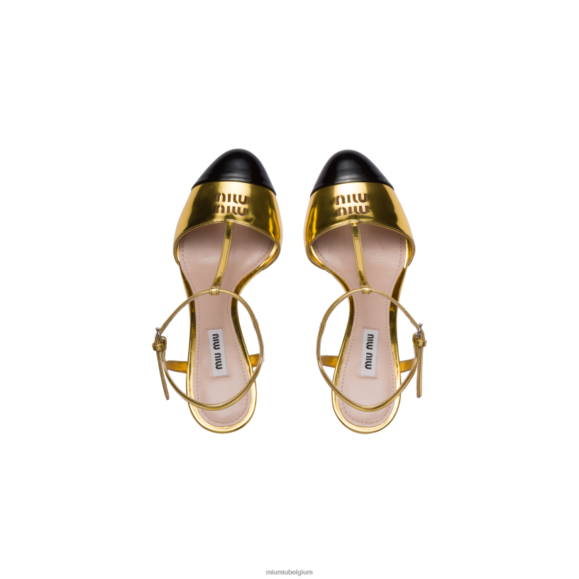 Miu Miu goud/zwartmetallic technische stof en pumps van lakleer N8F6L198 schoenen