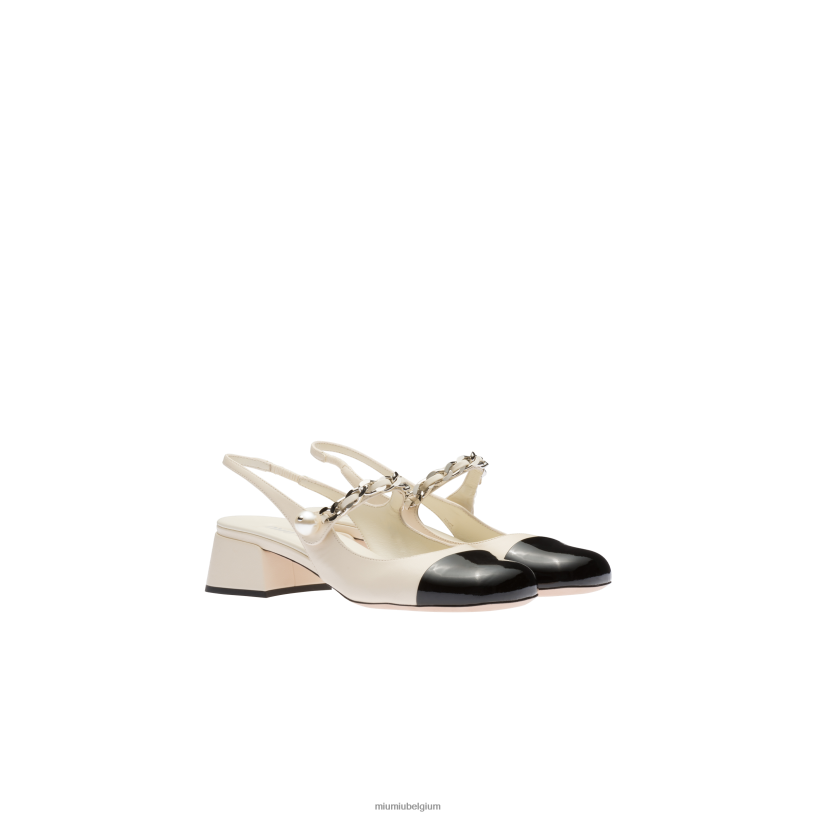 Miu Miu ivoor/zwartleren slingback pumps N8F6L190 schoenen
