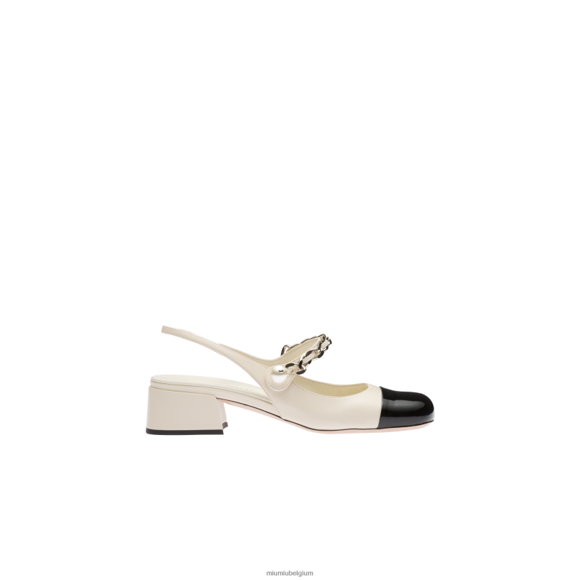 Miu Miu ivoor/zwartleren slingback pumps N8F6L190 schoenen