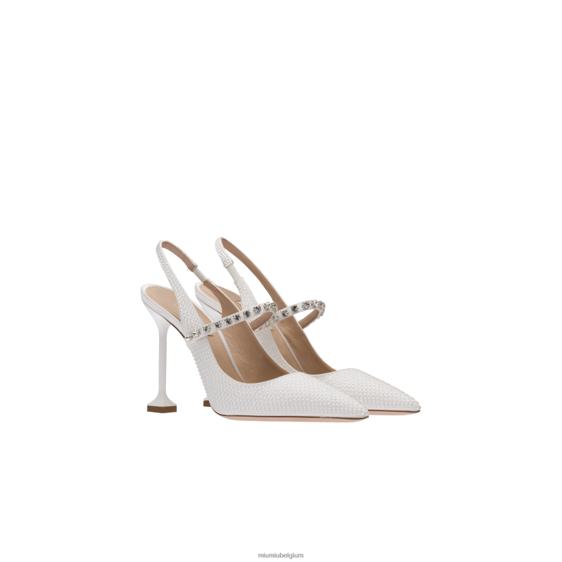 Miu Miu witsatijnen slingback pumps met kristallen N8F6L200 schoenen