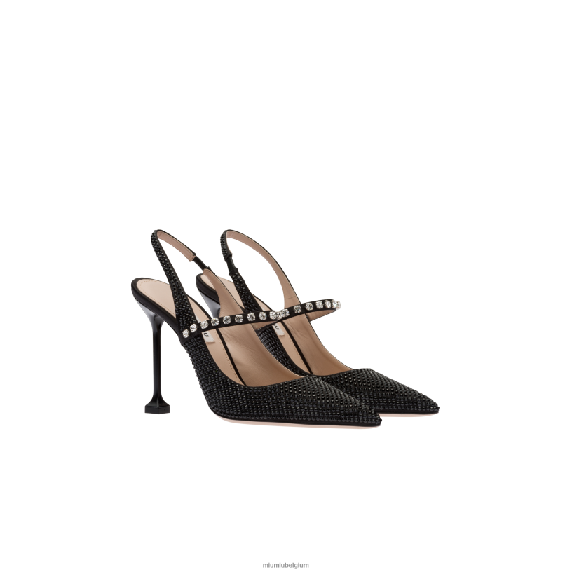 Miu Miu zwartsatijnen slingback pumps met kristallen N8F6L199 schoenen