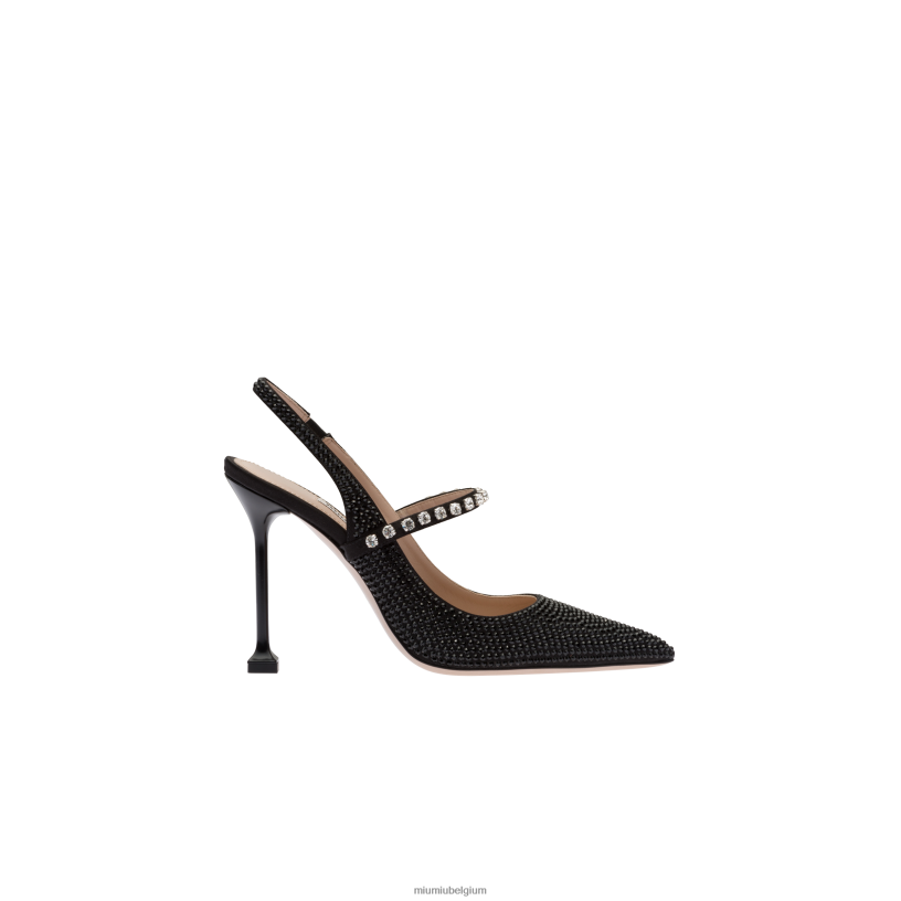 Miu Miu zwartsatijnen slingback pumps met kristallen N8F6L199 schoenen