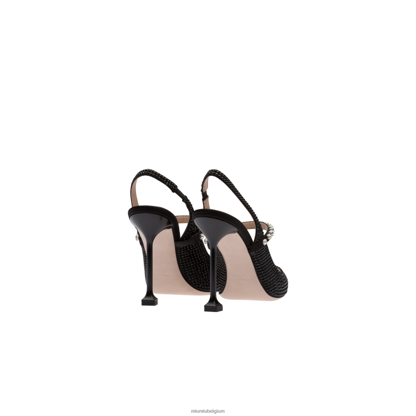 Miu Miu zwartsatijnen slingback pumps met kristallen N8F6L199 schoenen