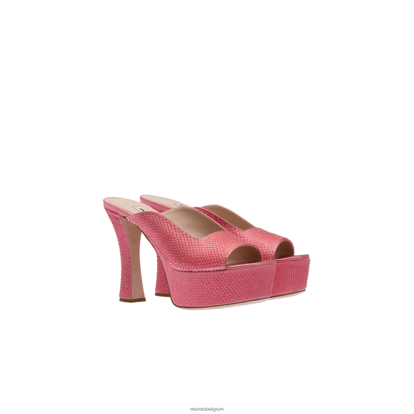 Miu Miu geranium rozesatijnen plateausandalen met kristallen N8F6L236 schoenen