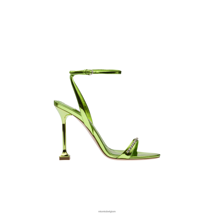 Miu Miu varen groenmetalen leren sandalen N8F6L260 schoenen