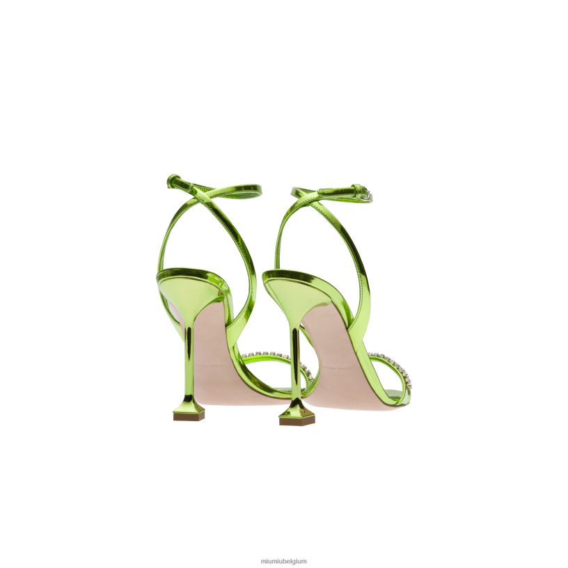 Miu Miu varen groenmetalen leren sandalen N8F6L260 schoenen