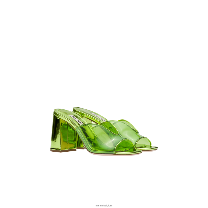 Miu Miu varen groensandalen van plexiglas en metallic leer N8F6L246 schoenen