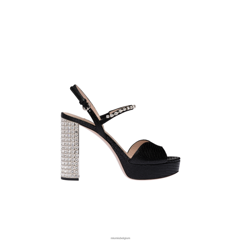 Miu Miu zwartLeren plateausandalen met hagedissenprint N8F6L240 schoenen