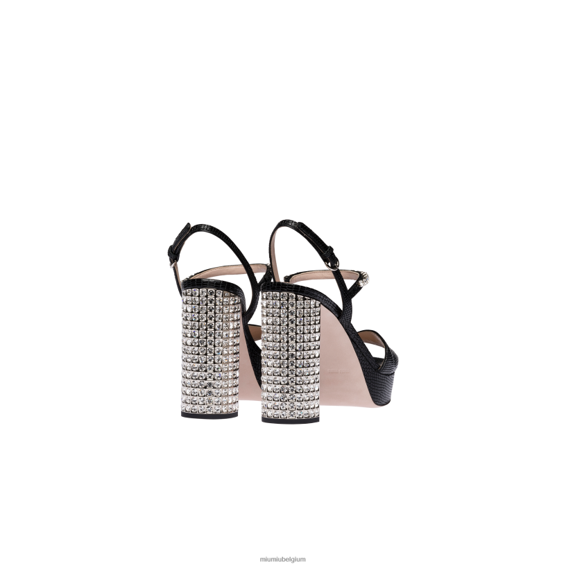 Miu Miu zwartLeren plateausandalen met hagedissenprint N8F6L240 schoenen
