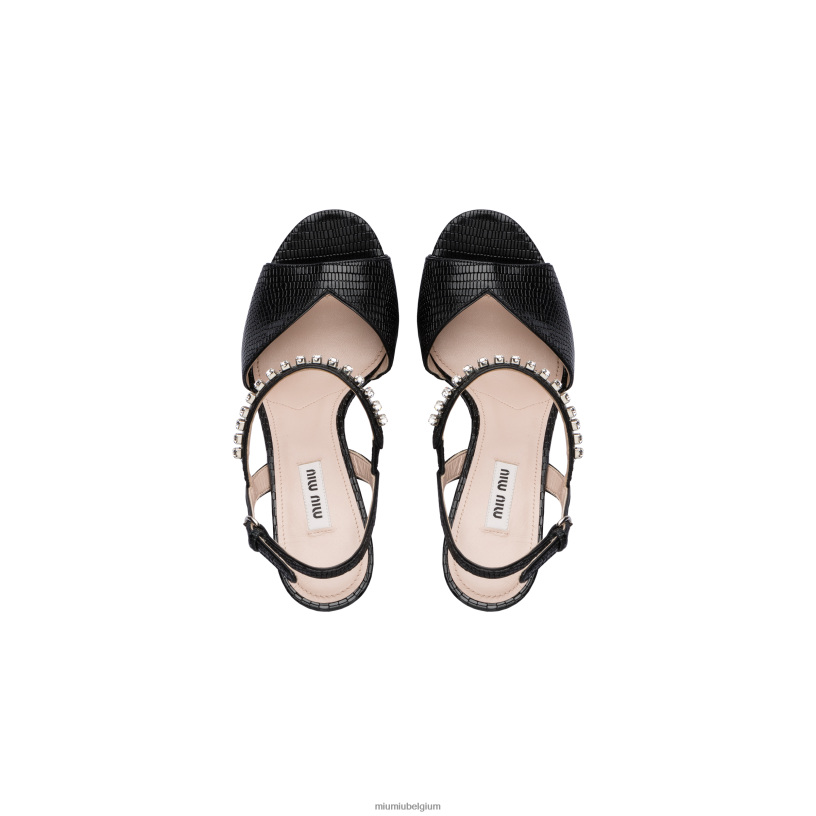 Miu Miu zwartLeren plateausandalen met hagedissenprint N8F6L240 schoenen
