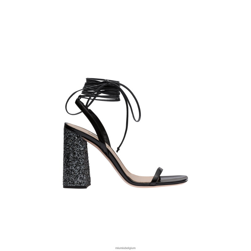 Miu Miu zwart/leigrijslakleer en glitter sandalen N8F6L237 schoenen