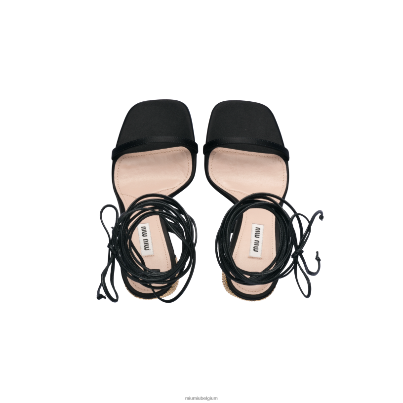 Miu Miu zwart/leigrijslakleer en glitter sandalen N8F6L237 schoenen