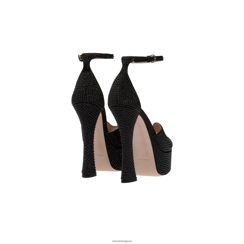 Miu Miu zwartsatijnen plateausandalen met kristallen N8F6L231 schoenen