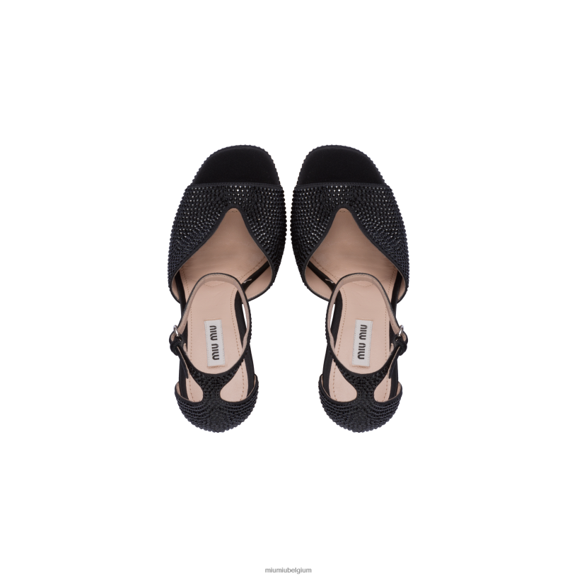 Miu Miu zwartsatijnen plateausandalen met kristallen N8F6L231 schoenen