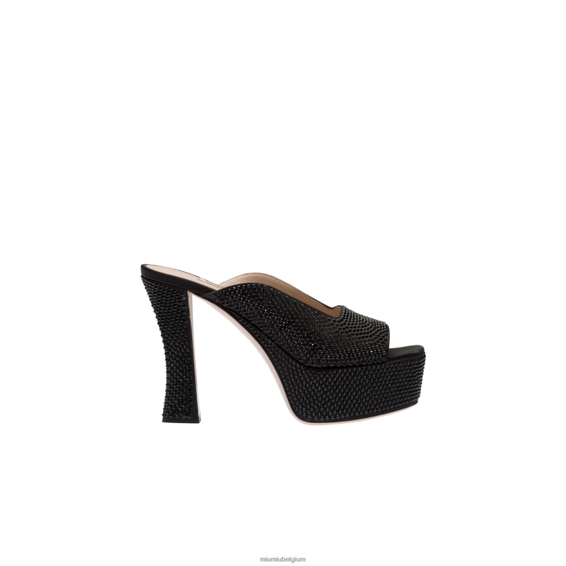 Miu Miu zwartsatijnen plateausandalen met kristallen N8F6L235 schoenen