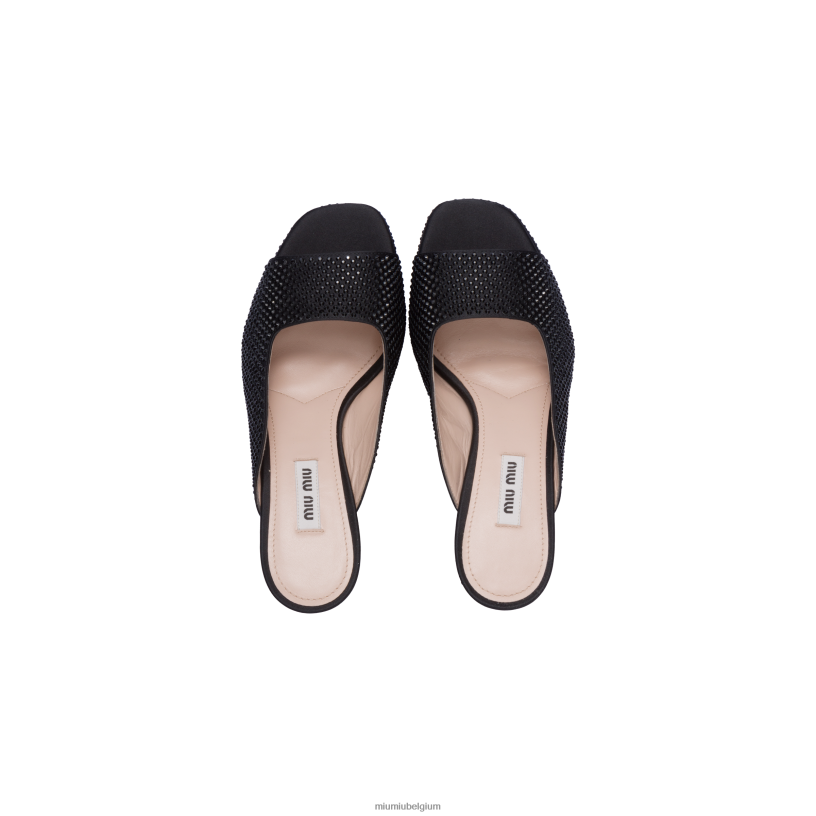 Miu Miu zwartsatijnen plateausandalen met kristallen N8F6L235 schoenen