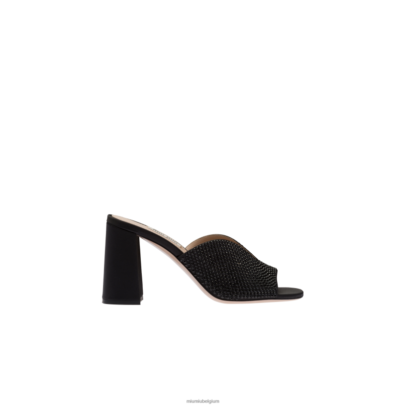 Miu Miu zwartsatijnen sandalen met kristallen N8F6L233 schoenen