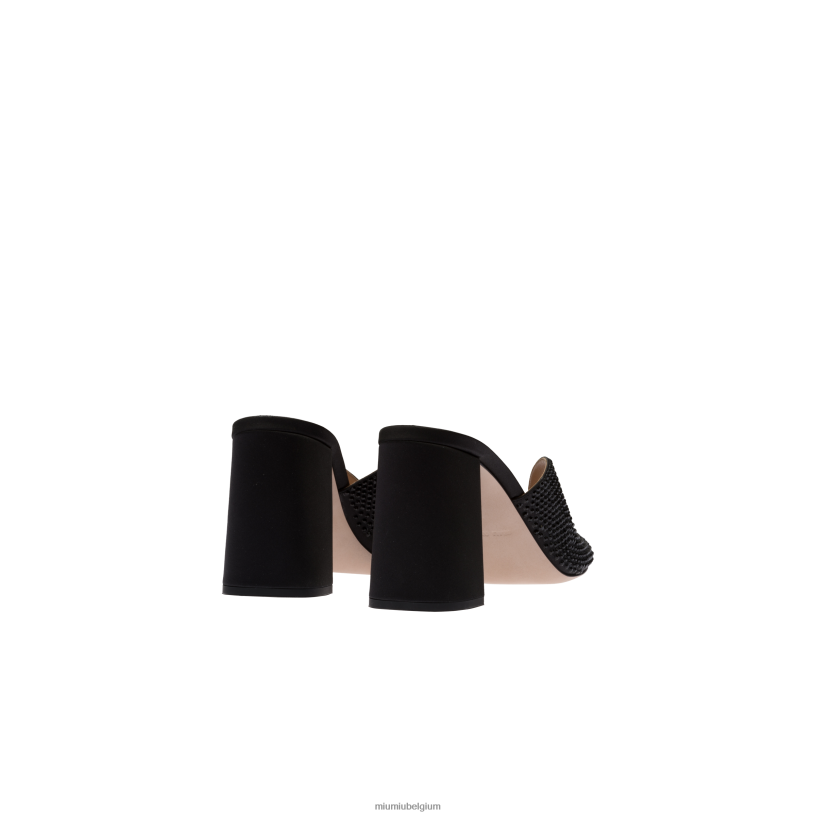 Miu Miu zwartsatijnen sandalen met kristallen N8F6L233 schoenen