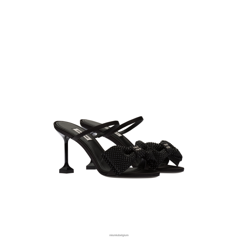 Miu Miu zwartsatijnen strik sandalen N8F6L250 schoenen