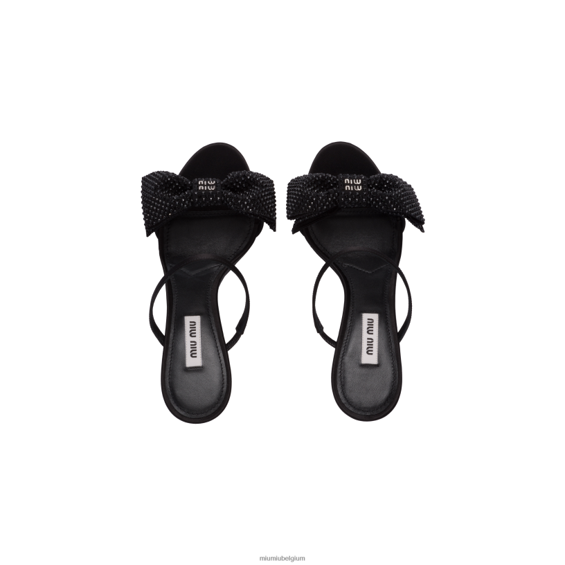 Miu Miu zwartsatijnen strik sandalen N8F6L250 schoenen