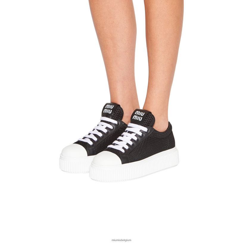 Miu Miu zwartmesh-sneakers met plateauzolen N8F6L304 schoenen