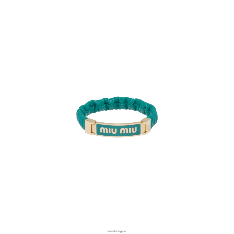 Miu Miu Pauw blauwarmband van nappaleer en metaal met logo N8F6L1347 juwelen