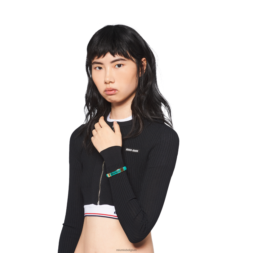 Miu Miu Pauw blauwarmband van nappaleer en metaal met logo N8F6L1347 juwelen