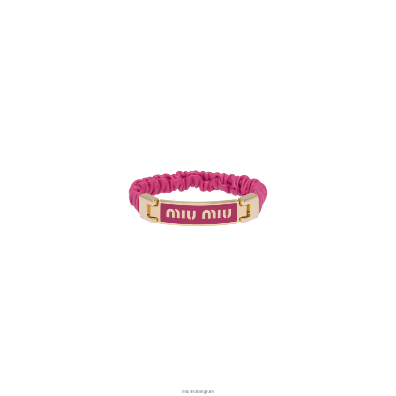 Miu Miu fuchsiaarmband van nappaleer en metaal met logo N8F6L1346 juwelen