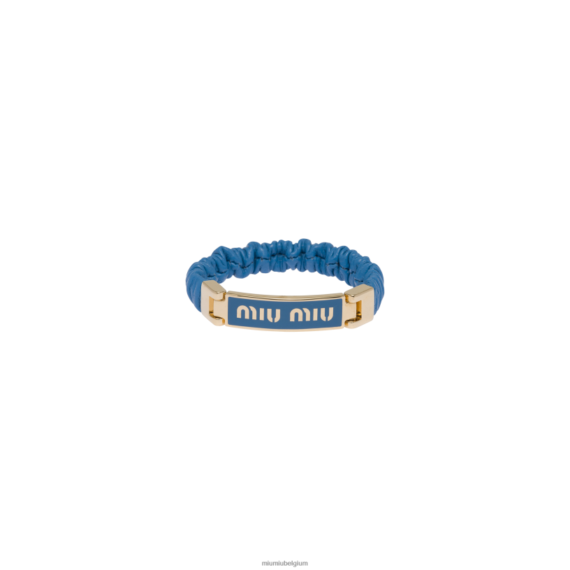 Miu Miu lichtblauwarmband van nappaleer en metaal met logo N8F6L1350 juwelen