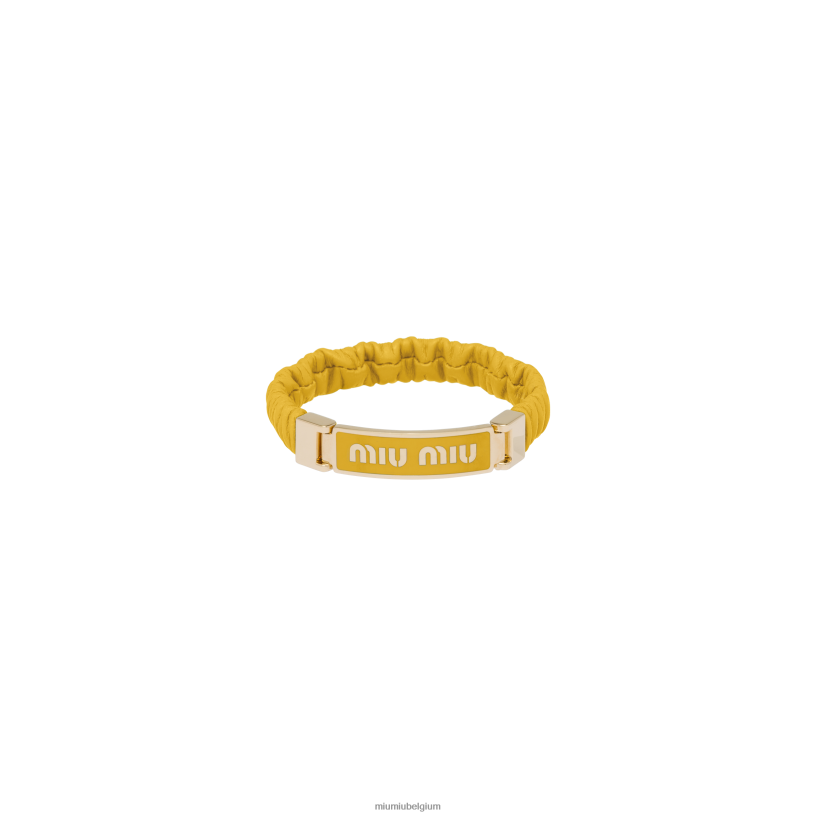 Miu Miu zonnig geelarmband van nappaleer en metaal met logo N8F6L1348 juwelen