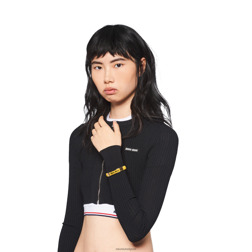 Miu Miu zonnig geelarmband van nappaleer en metaal met logo N8F6L1348 juwelen