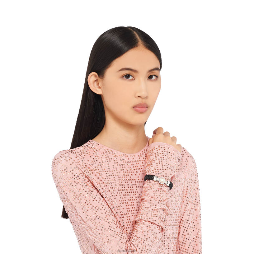 Miu Miu zwartarmband van nappaleer en metaal N8F6L1344 juwelen