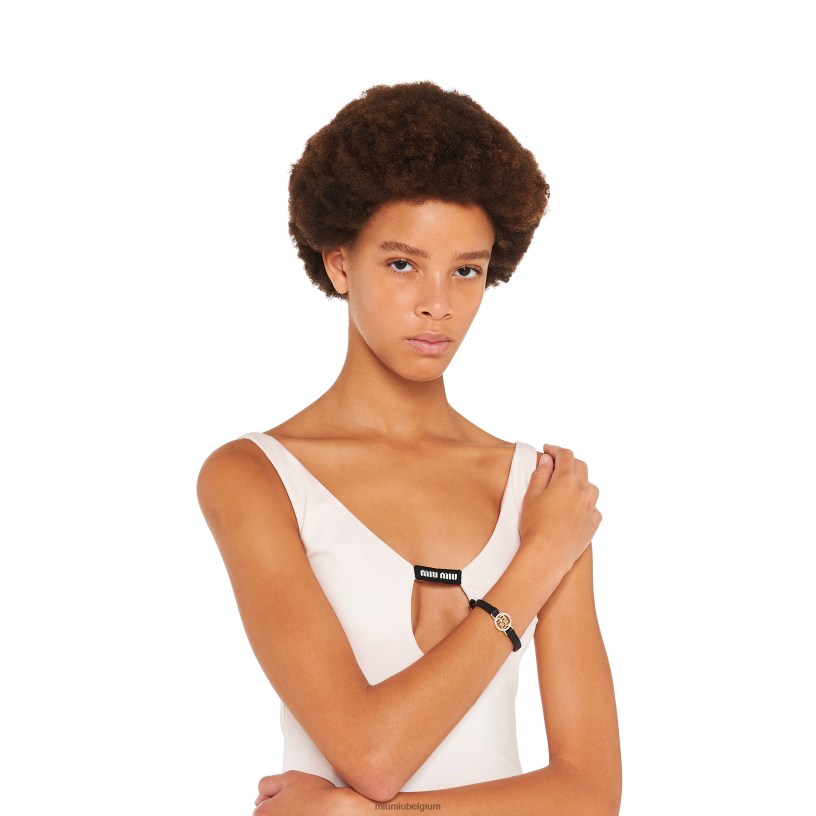 Miu Miu zwartmadras lederen armband N8F6L1352 juwelen