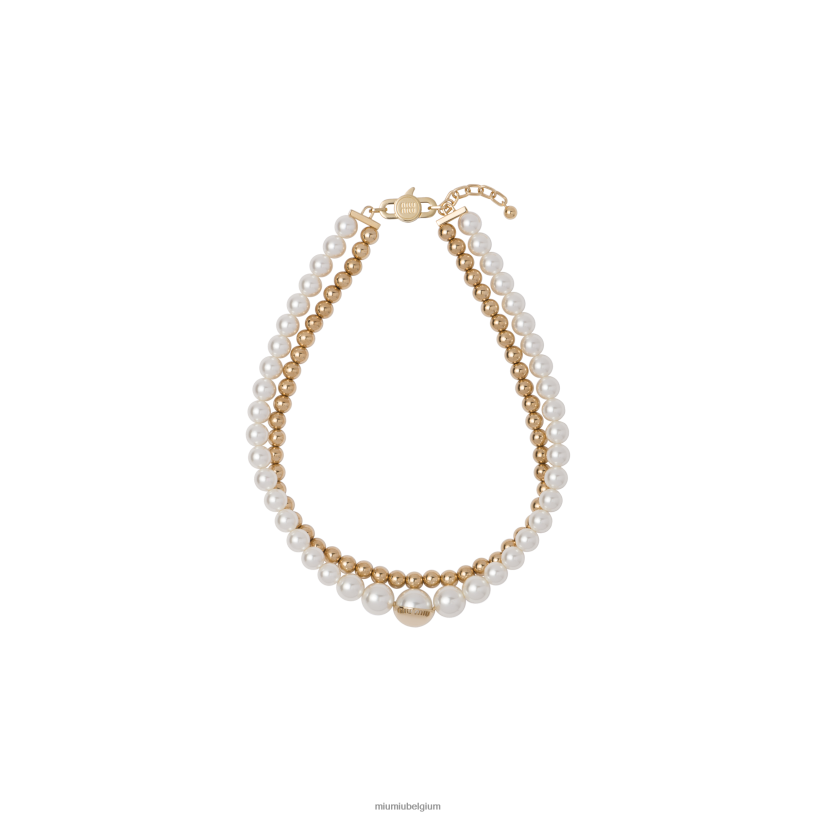 Miu Miu goud/cremeketting van metaal en parels N8F6L1365 juwelen