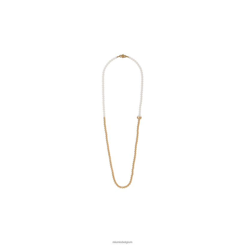 Miu Miu goud/cremeketting van metaal en parels N8F6L1366 juwelen
