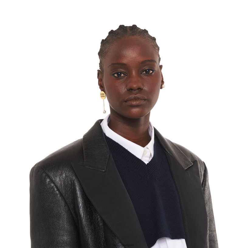 Miu Miu goud/cremelogo oorbellen N8F6L1318 juwelen